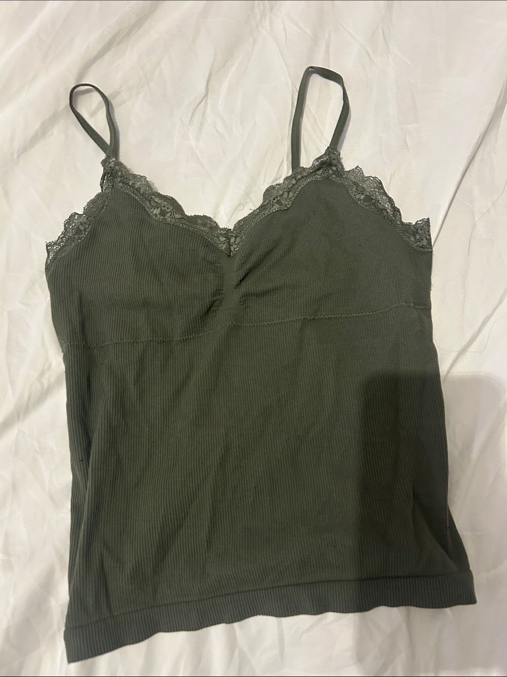 No Boundaries Olive Ribbed Lace-Trim Cami